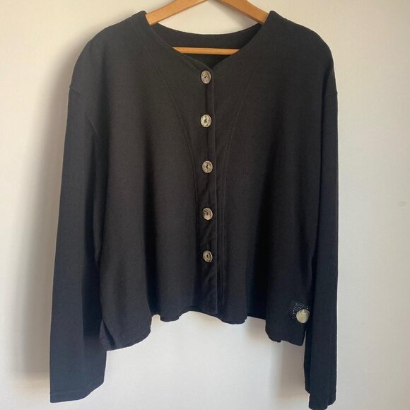 Eleven Stitch Design Top Jacket Black Long Sleeve 100% Cotton Large L - Picture 2 of 10